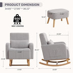 HCHAIRH Nursery Rocking Chair with Ottoman, Upholstered Glider Rocker with High Backrest Side Pocket, Rocking Accent Armchair with Solid Wood Legs for Nursery, Living Room, Bedroom, Light Grey