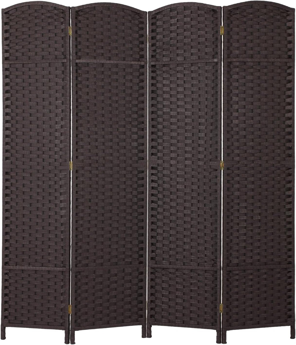 FDW Room Divider 4 Panel Screen 5.6 Ft Tall Partition Privacy Screens Folding Room Separation Free Standing Waterproof Wood Frame Wall Divider, Dark Brown