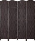 FDW Room Divider 4 Panel Screen 5.6 Ft Tall Partition Privacy Screens Folding Room Separation Free Standing Waterproof Wood Frame Wall Divider, Dark Brown
