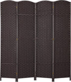 FDW Room Divider 4 Panel Screen 5.6 Ft Tall Partition Privacy Screens Folding Room Separation Free Standing Waterproof Wood Frame Wall Divider, Dark Brown