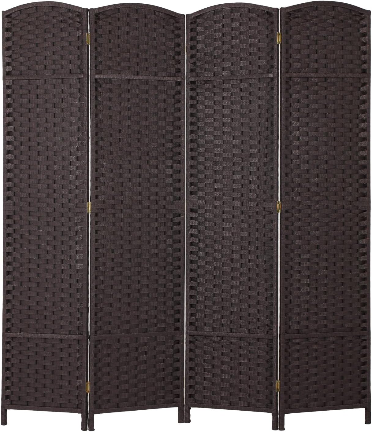 FDW Room Divider 4 Panel Screen 5.6 Ft Tall Partition Privacy Screens Folding Room Separation Free Standing Waterproof Wood Frame Wall Divider, Dark Brown