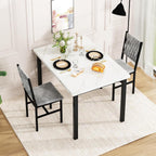AWQM 3 Piece Dining Table Set for 2, Small Kitchen Dining Table with Upholstered Chairs, Compact Dining Table Set for Small Spaces, Space for Dining Room, Living Room, Apartment (White+Gray)