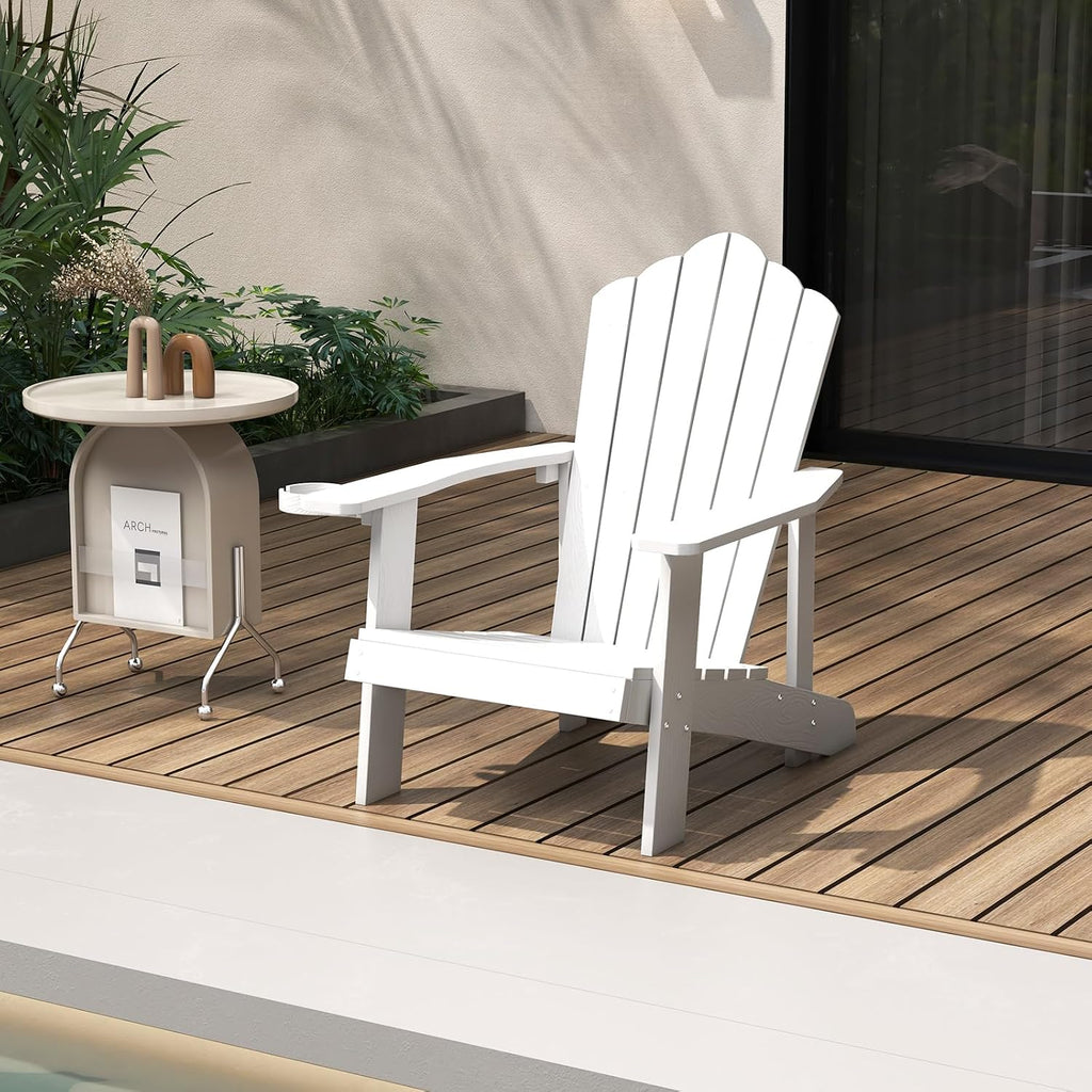 ORALNER Outdoor Adirondack Chair with Cup Holder, Plastic Resin Outdoor Deck Chair, 380 LBS Capacity, for Patio, Backyard, Porch, Balcony, Poolside, Garden, Lawn, Firepit (4, White)