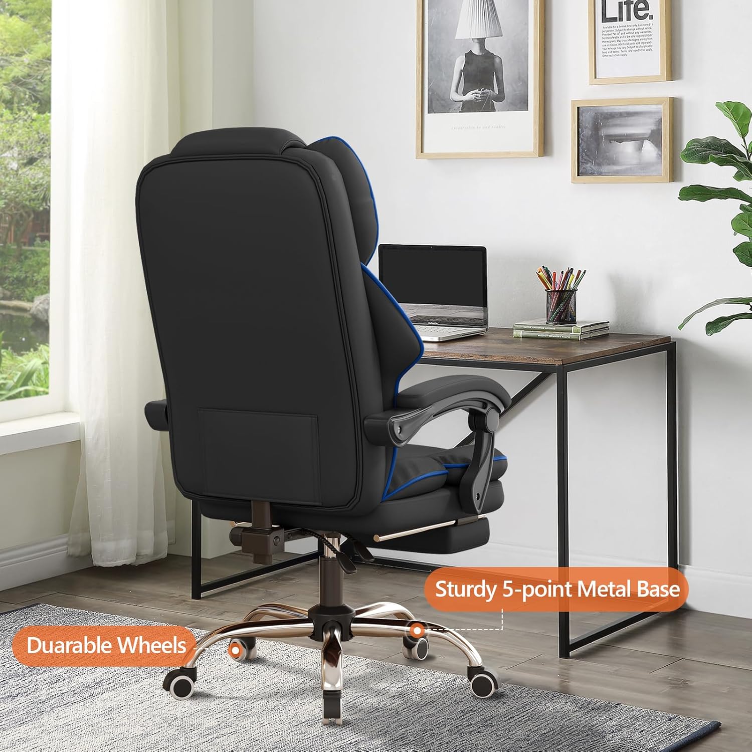 Office Chair High Back Executive Desk Chair Computer Gaming Chair with Foot Rest Swivel Work Chairs Ergonomic Leather Office Chairs