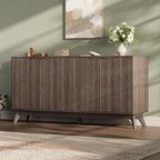 59'' Sideboard Buffet Storage Cabinet with Metal Handle, Fluted Cabinet with Rounded Corners, Modern Buffet Table Accent with 4 Doors for Coffee Bar, Console Table,Walnut