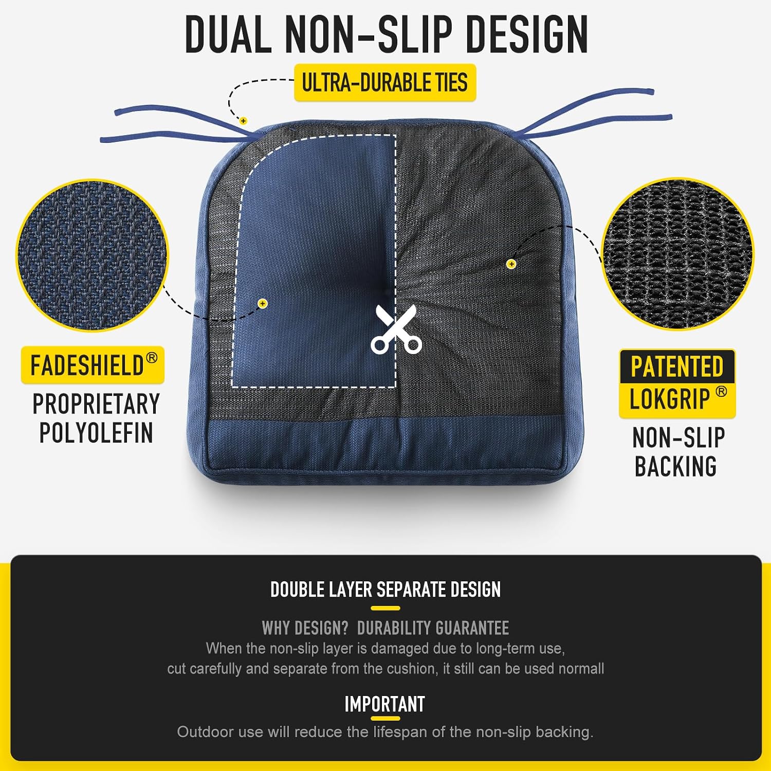 SUNROX Memory Foam Jumbo Rocking Chair Cushions, FadeShield Water Resistant Non Slip Durable Tufted Pads, Set of Seat & Back Cushion with Ties for Indoor/Outdoor Rocker, 2 Piece, Charcoal Blue