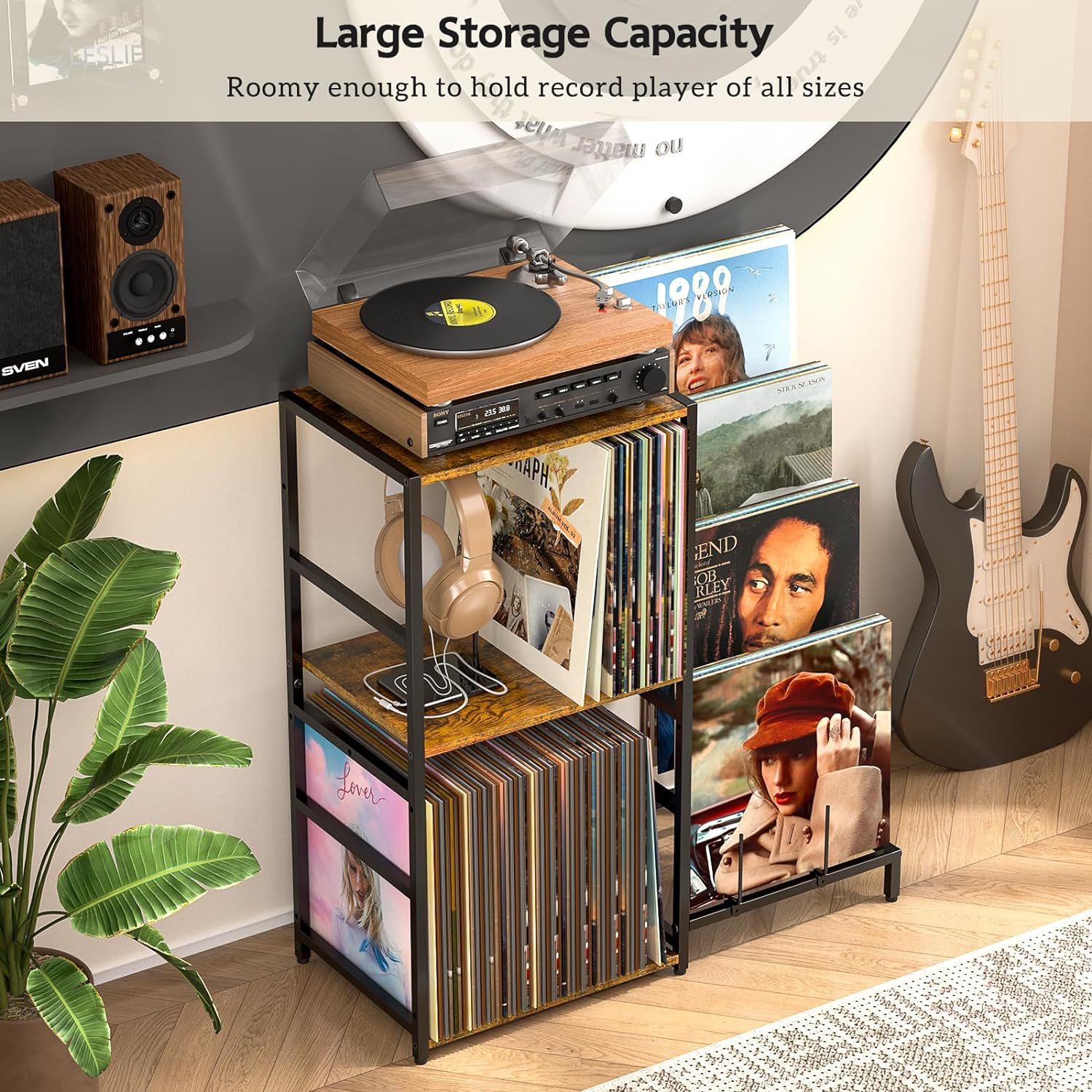 Record Player Stand, Turntable Stand with 4-Tier Vinyl Record Storage, Record Player Table Storage up to 200+ Albums, Record Player Cabinet with Vinyl Display Holder Shelf, vinyl Table for Living Room