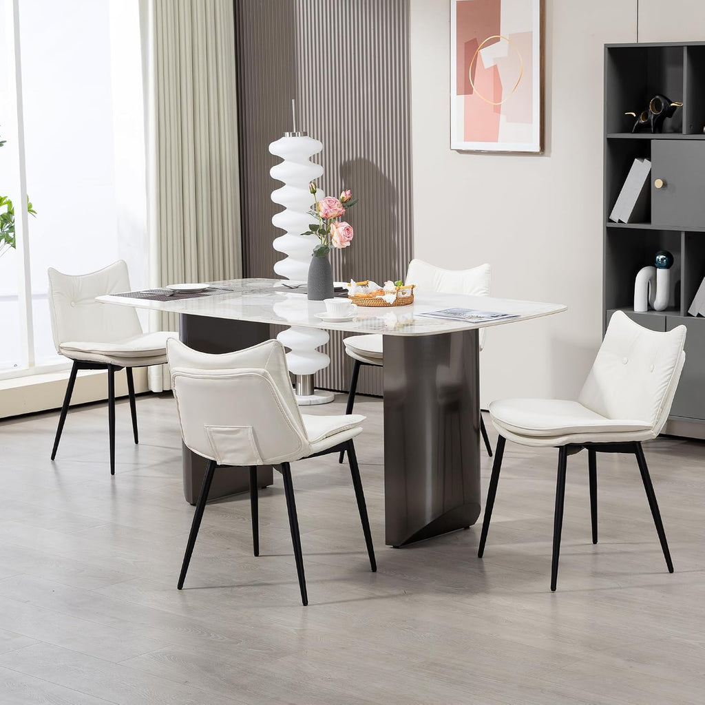 AVAWING Dining Chairs Set of 4, Faux Leather Upholstered Kitchen Chairs with Button Tufted Back and Adjustable Footpads, Armless Accent Chairs for Dining Room and Living Room, White