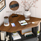 Vabches Corner Cabinet, Corner Storage Shelf with USB Ports and Outlets Industrial Organizer for Small Space Wooden 6-Cubby Bookshelf for Study, Playroom, Living Room (Black and Brown)
