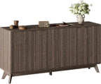 59'' Sideboard Buffet Storage Cabinet with Metal Handle, Fluted Cabinet with Rounded Corners, Modern Buffet Table Accent with 4 Doors for Coffee Bar, Console Table,Walnut
