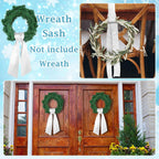 VitalCozy White Wreath Sash for Front Door Blank Satin Tulle Bow Wreath Sash Embroidery Monogram Plain Ribbon Accessories for Xmas Party Yard Doorway Indoor Outdoor Wall (4.5'' X 56'',Satin)