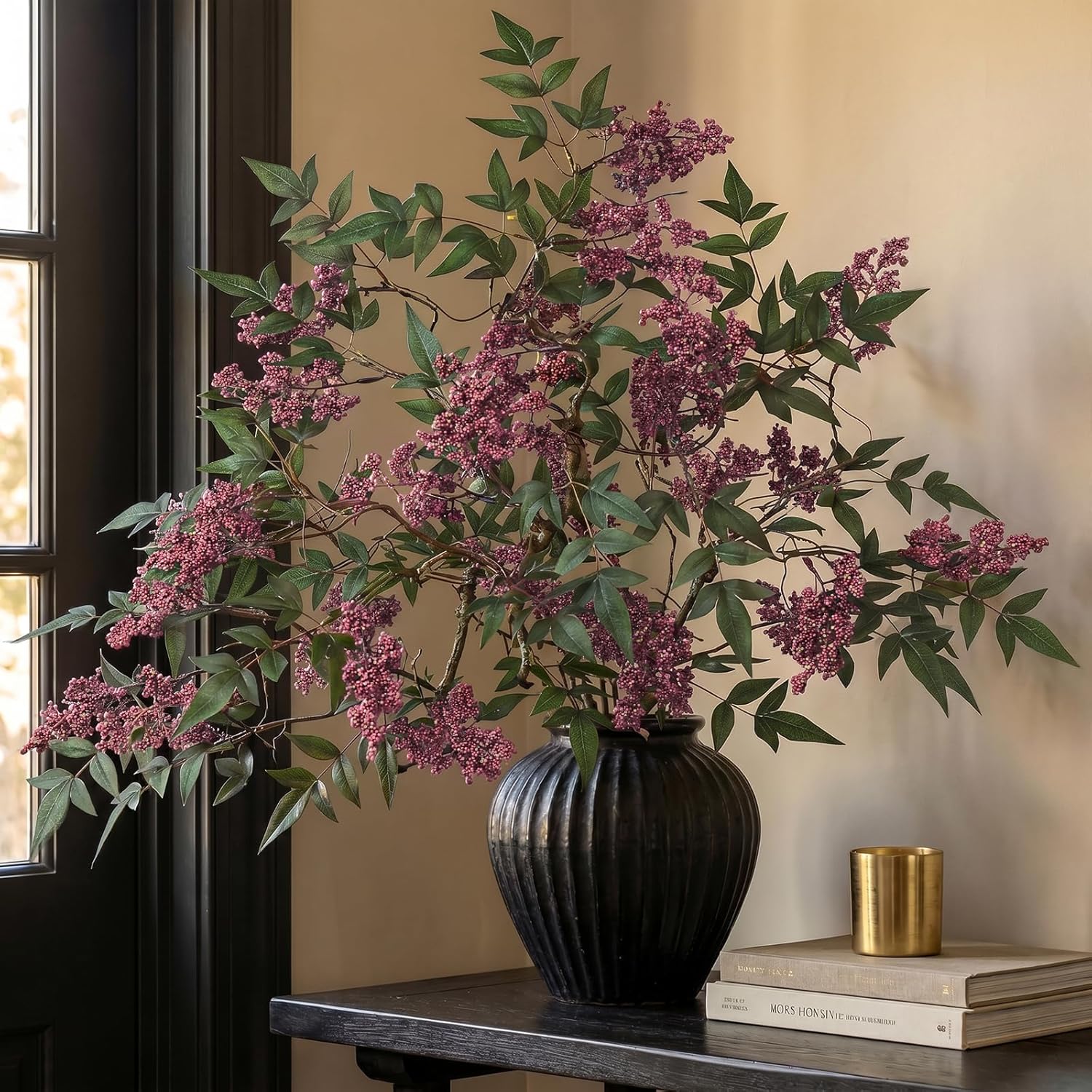 Juxdp 36" Artificial Nandina Berry Stem for Vase - 2 Pcs Realistic Faux Berry Spray, Fake Plant Branches with Stems for DIY Bouquet, Shower, Mantel, Home Decor (Dusty Plum)