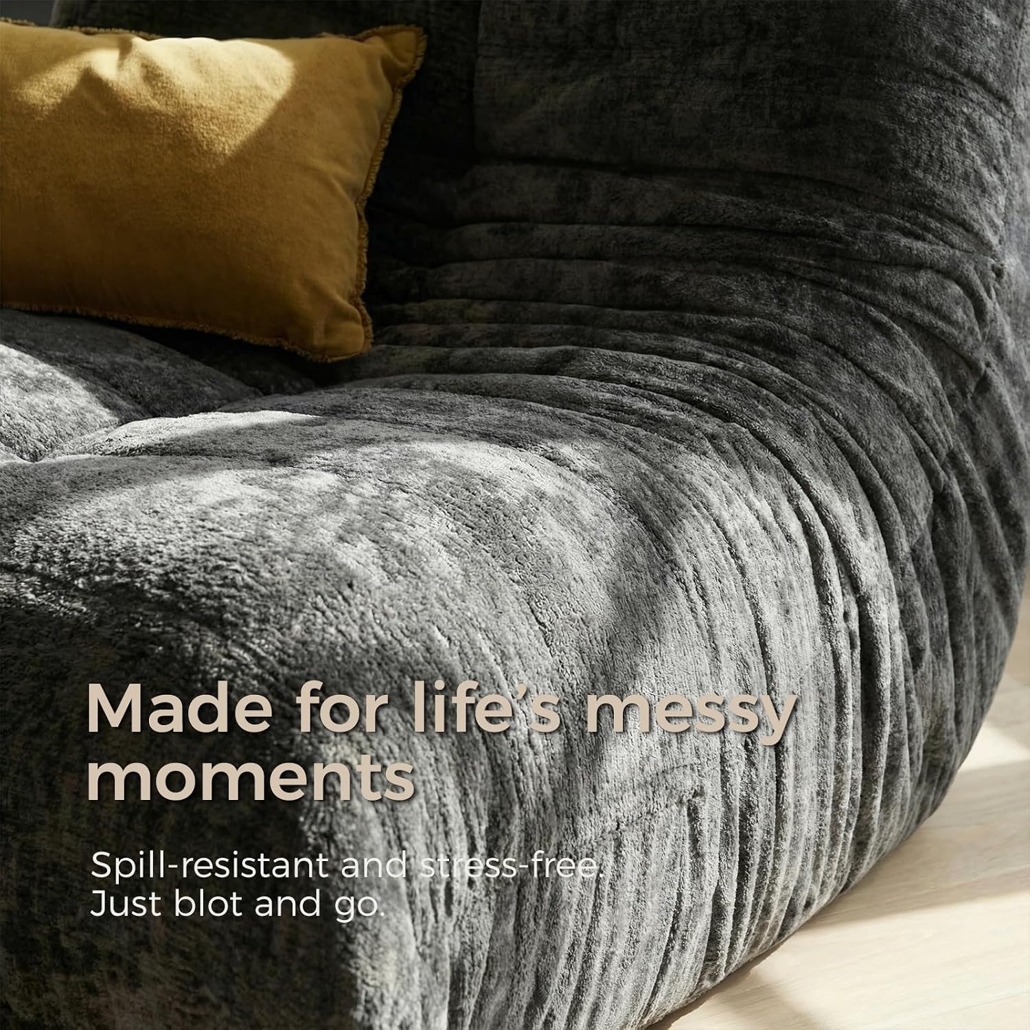 Sytopia Premium Chenille Bean Bag Chair for Adults, Oversized 40D Memory Foam Floor Sofa, Giant Deep Seat Gaming Reading Nook, No Assembly Required, Black Onyx
