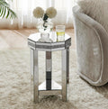 Henf 2-Tiers Silver Mirrored End Table for Small Space, Crystal Decor Mirrored Octagon Side Table Accent Table for Living Room, Octagon Bedside Nightstand for Bedroom, 13.8''x13.8''x21''