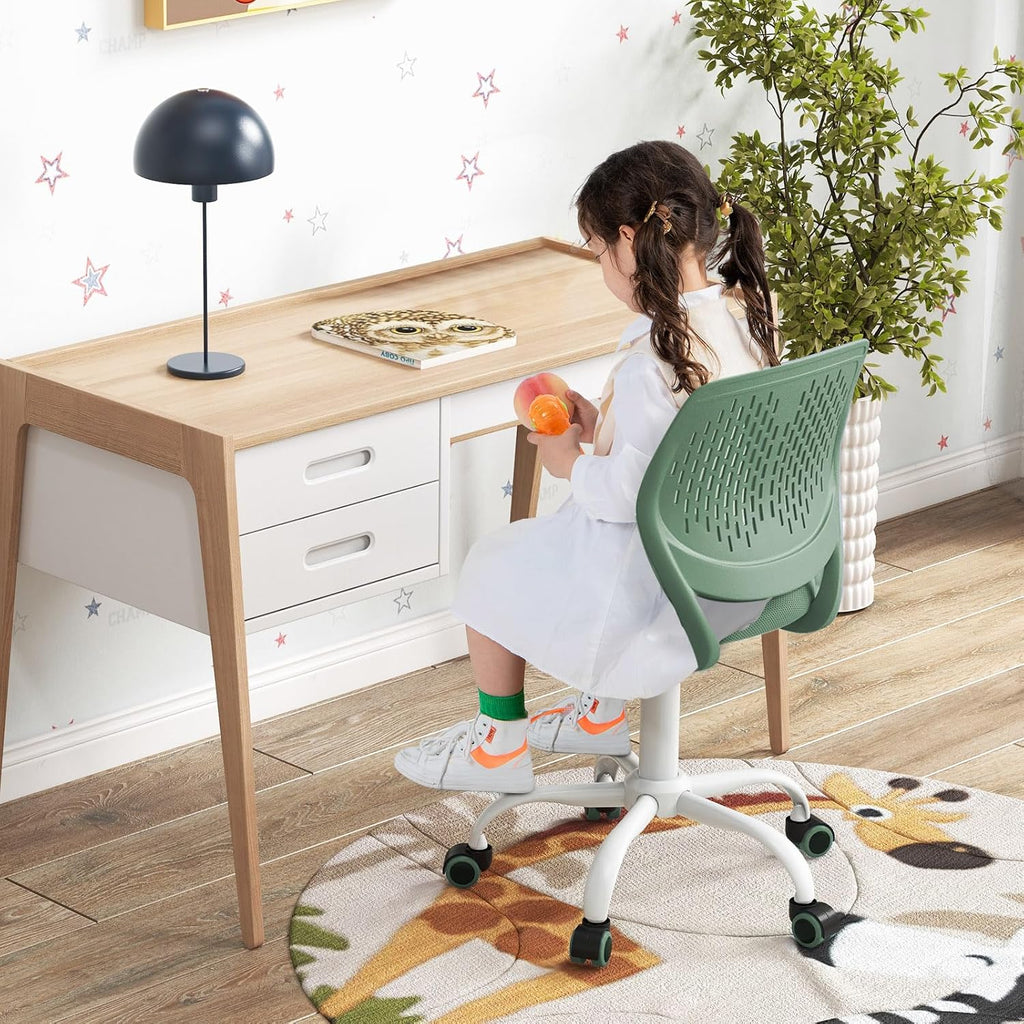 DORTALA Desk Chair for Teen, Kids Armless Swivel Small Cute Low-Back Mesh Office Chair Comfy with Adjustable Height, Lumbar Support, Ergonomic Computer Study Chair in Home Bedroom School (Sage Green)