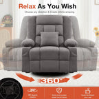 Rocker Recliner Chair with Heating and Kneading Massage for Adults,360°Swivel Rocker Recliner with Cup Holder and USB Charge Port for Living Room,Bedroom, Nursery