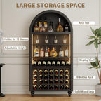 71" Tall Arched Wine Bar Cabinet with Wine Racks & Glass Holder, Wide Liquor Cabinets with LED Lights & Charing Ports, Kitchen Pantry Cupboard, Coffee Bar Storage Cabinet for Home, Dining Room (Black)