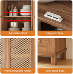 Kitchen Pantry Storage Cabinet, Kitchen Storage Cabinets with Rattan Doors and 2 Drawers, Pantry Cabinet with Adjustable Shelf, Adjustable Shelves for Dining Living Room
