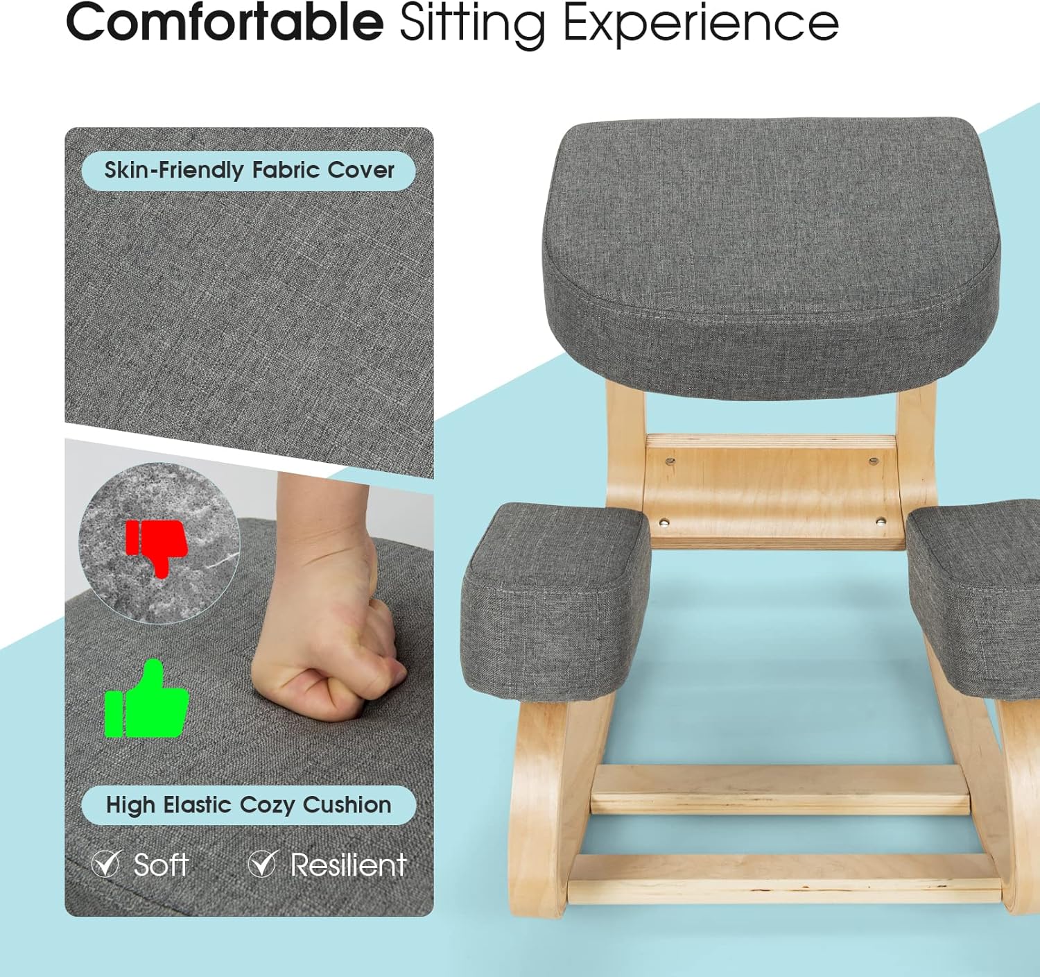 Giantex Kneeling Chair, Wood Posture Chair, Max Load 330 Lbs, Rocking Knee Chair with Soft Cushion, Natural Relief for Back, Shoulder or Neck Pain, Ergonomic Kneeling Chair for Office Home