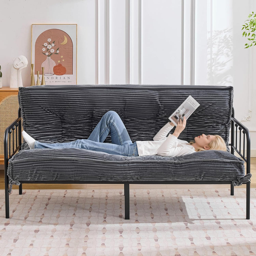 Futon Mattress Full Size 8",Foldable Futon Sofa Couch Bed,Floor Mattress Thick High Density Shredded Foam(Frame Not Included),Medium Firm Japanese Style Sleeping Pad for Guest Bedroom Living,DarkGrey