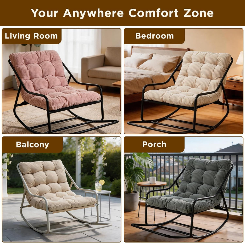Outdoor Rocking Chair with Footrest, Adjustable Papasan Rocker Indoor Outdoor Lounge Chair, Waterproof Comfy Cushion, 300lbs Capacity, for Patio, Porch, Garden, Living Room, Gray