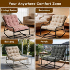 Outdoor Rocking Chair with Footrest, Adjustable Papasan Rocker Indoor Outdoor Lounge Chair, Waterproof Comfy Cushion, 300lbs Capacity, for Patio, Porch, Garden, Living Room, Gray