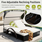 Mirightone 2-Person Outdoor Chaise Lounge Daybed with Canopy, Steel Frame Patio Sunbed with Adjustable Backrest, Hidden Side Table and Arched Armrests, for Poolside, Deck, Garden, Beige
