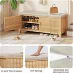 39.4" Shoe Storage Bench with Seating Cushion, Fluted 2-Tier Entryway Bench with 2 Doors & Adjustable Shelves, Shoe Cabinet Bench for Entryway, Bedroom, Hallway, and Living Room