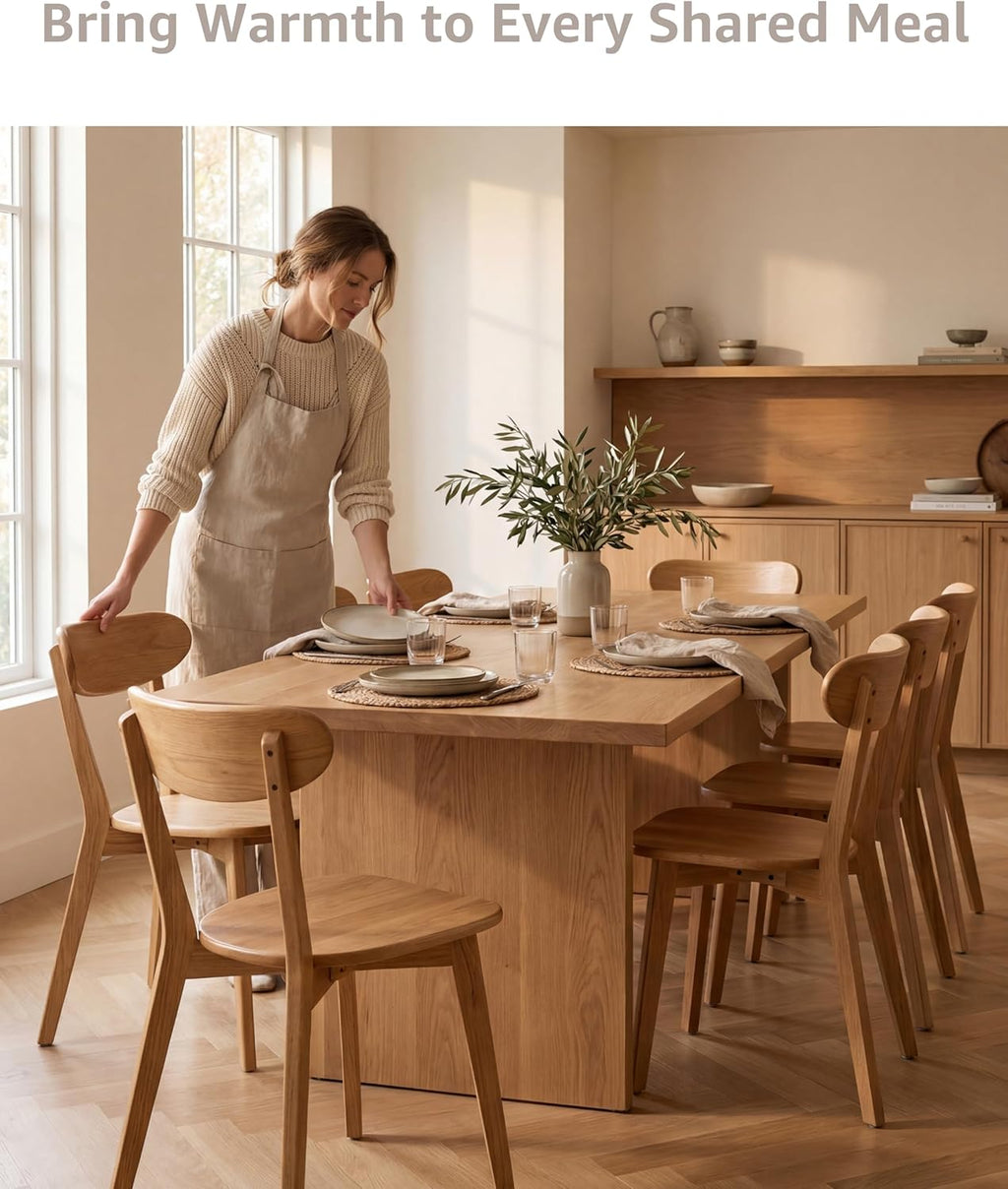 Solid Wood Dining Chairs Set of 6, Curved Back Wooden Dining Room Chairs, Armless Kitchen Chairs for Dining Room, Oak Side Chairs for Everyday Use