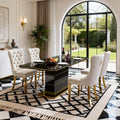 SSLine 5-Piece High-Gloss Black Dining Table Set for 4,Modern 70" Wood Kitchen Table with 4 Velvet Tufted Chairs,Luxury Rectangle Dining Room Tables with Pillar Gold Steel Pedestal Base