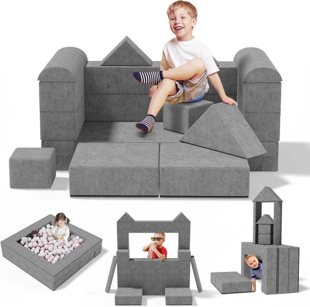 Betterhood Modular Kids Play Couch, Convertible Foam Couch for Toddlers, Child Sectional Kids Sofa for Playroom Bedroom, Grey