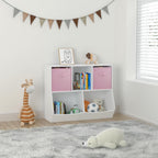 Bookcase with Collapsible Fabric Drawers, Toy Storage Cabinet for Playroom, Bedroom, Nursery, School, White,Pink