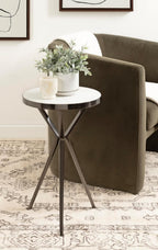 Kate and Laurel Gribben Modern Round Marble Side Table, 14 x 14 x 24, White and Gray Gunmetal, Tripod-Base Bedside Table for Display and Storage as a Bedroom Nightstand or Living Room Accent