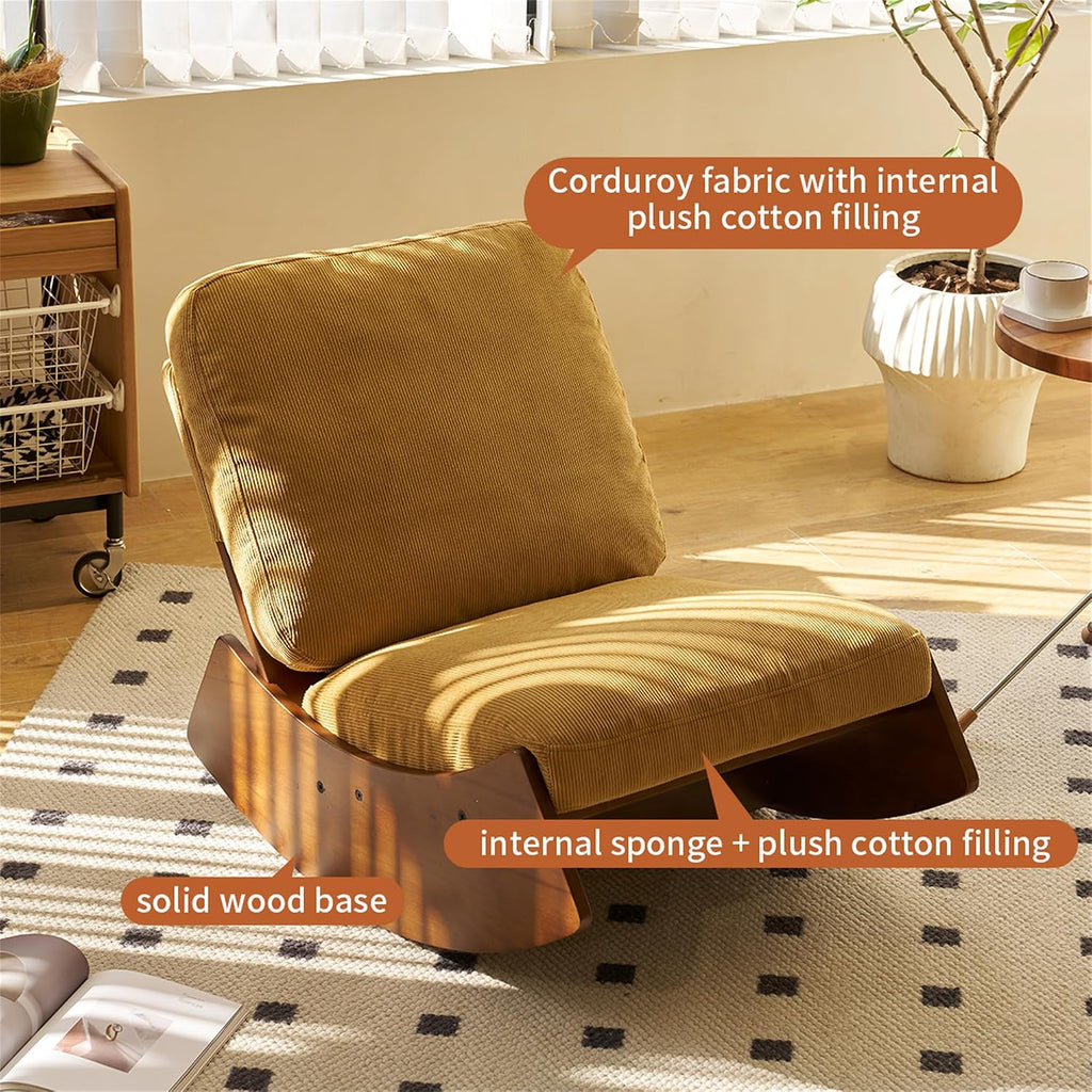 Glider Rocking Chair with Solid Wood Frame, Corduroy Upholstery Glider Chair, Accent Reading Chair for for Bedroom, Living Room, Nursery (Orange)