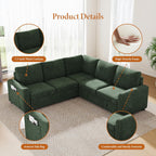 Vesgantti 88.4" Sectional Sleeper Sofa with Pull Out Bed, 5 Seater L Shaped Modular Sectional Couch with Storage, Comfy Chenille Modular Couch for Living Room, Bedroom, Apartment, Green
