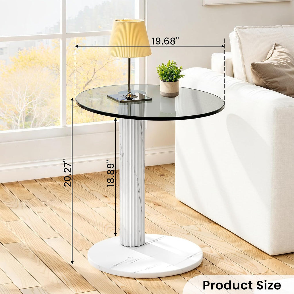 Recaceik Glass End Table, 22-Inch Round Glass Coffee Table, Modern Round Tempered Table for Small Spaces, Living Room, Bedroom