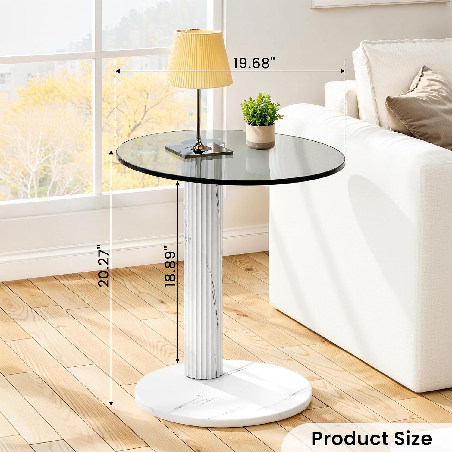 Recaceik Glass End Table, 22-Inch Round Glass Coffee Table, Modern Round Tempered Table for Small Spaces, Living Room, Bedroom
