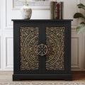ARTPOWER Embossed Accent Cabinet with Gold Florals Pattern, Vintage Sideboard Buffet Cabinet, Credenza Storage Cabinets with Doors and Shelves for Living Room, Dining Room, Entryway, Hallway, Black