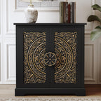 ARTPOWER Embossed Accent Cabinet with Gold Florals Pattern, Vintage Sideboard Buffet Cabinet, Credenza Storage Cabinets with Doors and Shelves for Living Room, Dining Room, Entryway, Hallway, Black