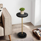 COVLON Drink Table, Small Pedestal Side Table with Wooden Carved Top for Living Room, Bedroom, Small Space, Gold and Black