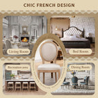 SoarFlash French Dining Chairs Set of 6, Vantage Linen Dining Chair with Round Back, Farmhouse Country Dining Chair for Living Room,Kitchen,Bedroom,Beige
