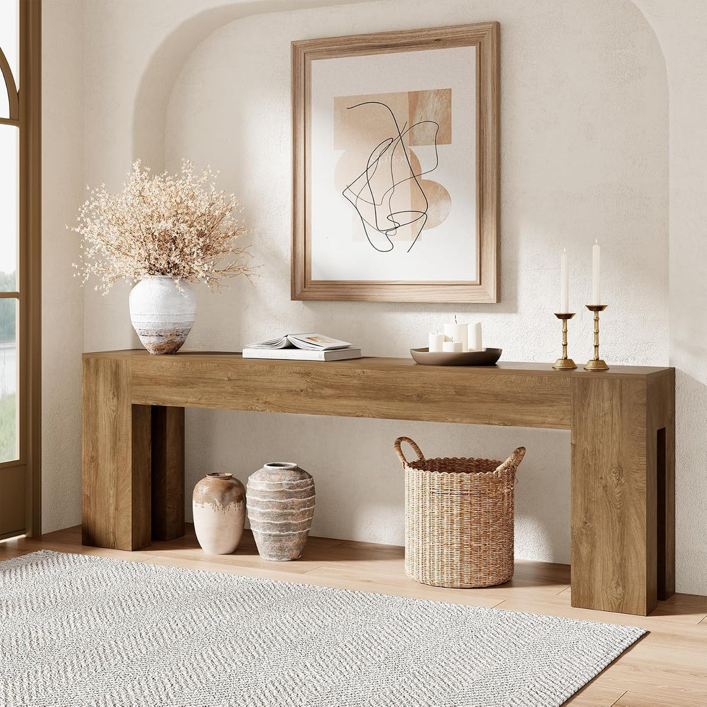 Epecoya 94.5 Inch Extra Long Console Table, Farmhouse Large Wooden Entryway Table, Long Sofa Table Behind Couch for Spacious Living Room Hallway, Natural Oak Brown