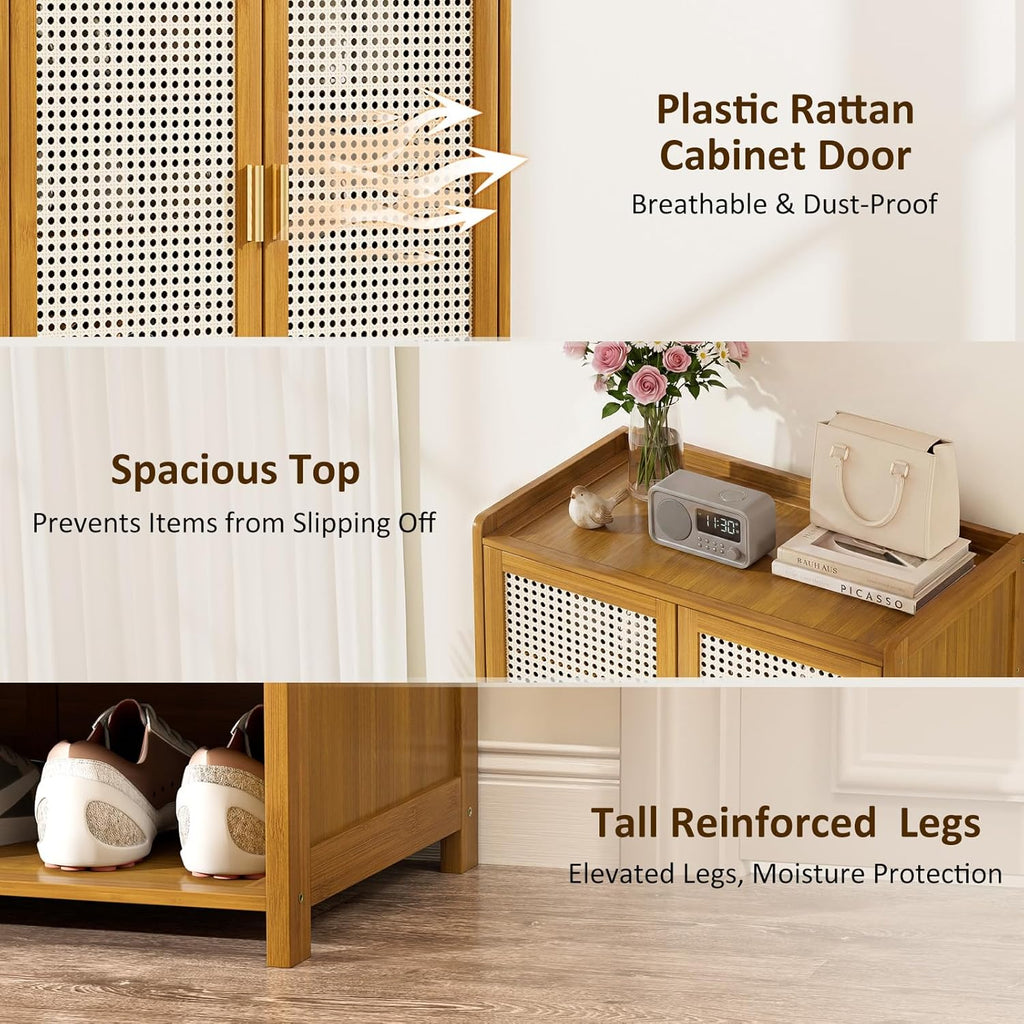 Shoe Cabinet with Doors, 7-Tier Bamboo Shoe Storage Cabinet for Entryway, Freestanding Shoe Rack Cabinet for Hallway Apartment, 43" Tall Modern Farmhouse Style, Holds 24 Pairs，Brown