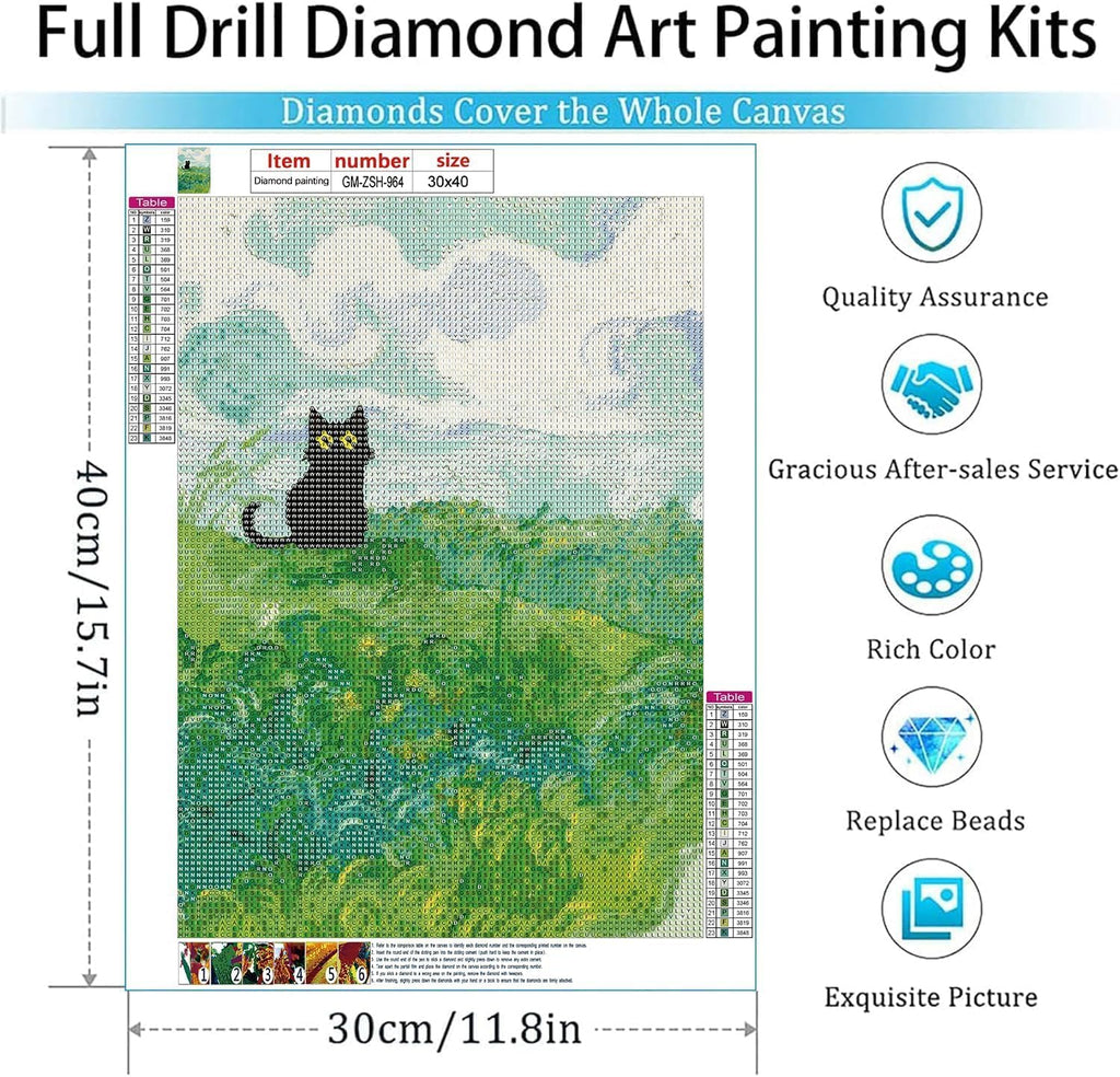 Adult Diamond Art Painting Kits-Black Cats Diamond Art Kits for Adults,5D Diamond Painting Kits,Full Round Diamond Arts Diamond Art Kits,Craft Home Wall Art Deco-12x16inches