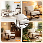 Nursery Rocking Chair with Upholstered Cushion, Wooden Frame Glider Rocker for Nursery, Comfortable Reading Armchair for Living Room, Bedroom & Sunroom (Antique White)