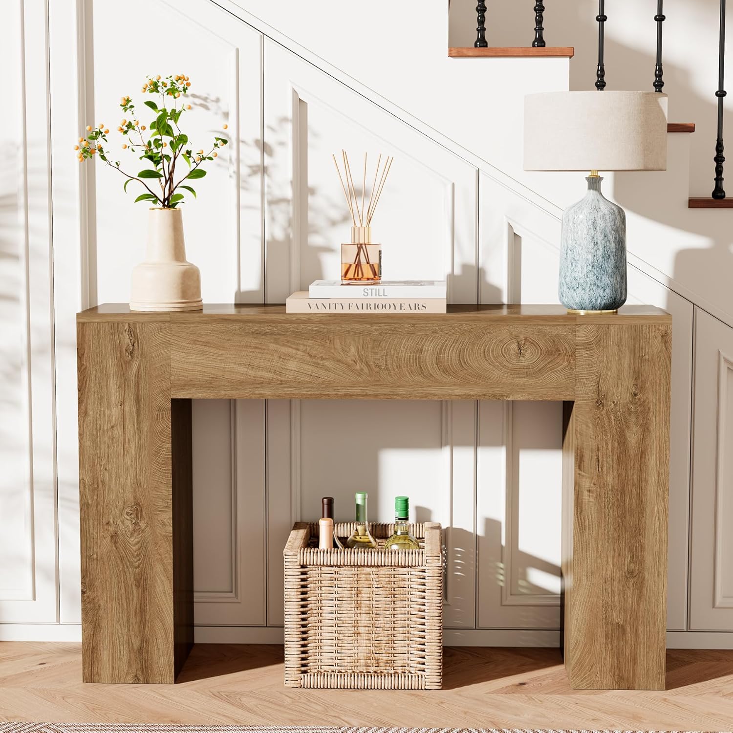 43 Inch Wood Console Table, Natural Oak Small Sofa Table for Entryway Living Room, Farmhouse Rectangular Accent Couch Table Behind Sofa with Sturdy Wood Base, for Hallway Foyer Entrance