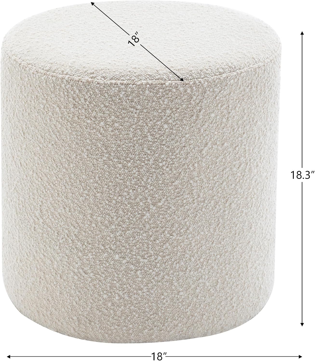 KINWELL Modern Round Boucle Upholstered Ottoman Set of 2, Multi-Functional Sofa Footrest, Side Table, Extra Seating for Living Room, Bedroom, Entryway (Cream White, 18" Dx 18" W x 18.3" H)
