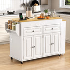 80"-48" Extendable Kitchen Island with Extended Dining Table and Power Outlet,Large Mobile Kitchen Storage Islands with 2 Storage Drawers,Rolling Islands Cart with 3 Extra Rows Open Shelves(White)