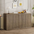 Airynee 31” Sideboard Cabinet with Storage, Fluted Accent Cabinet with Adjustable Shelves, Modern Wood Credenza Cabinets with Pop-up Doors for Entryway Kitchen Living Room Hallway, Brown 2 Pcs