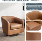 Faux Leather Swivel Barrel Accent Chairs Set of 2, Modern Upholstered Armchair Club Chair for Living Room, Round Arm Chair Bedroom Single Sofa Reading Seat - Brown